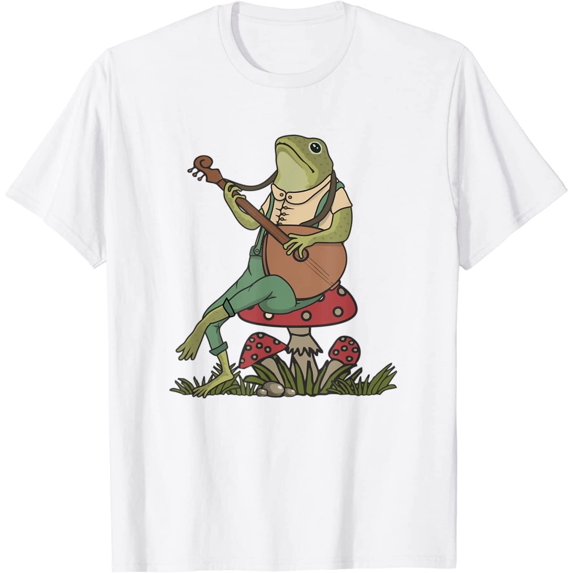 Green Frog Toad Animal Sitting on Mushrooms Playing Music T-Shirt Frog Lover Shirt Frog And Toad Mushroom Shirt Frog Lover Animal Tshirt