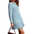 thumbnail image 2 of Robe Chandail en Tricot Torsadé pour Femmes, Col Ras du Cou, Manches Longues, Mini-Robe Plissée, Style Deux-en-un, Robe Patchwork, TP, 2 of 7