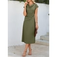thumbnail image 4 of Vestido de cóctel Happy Sailed con cintura fruncida en A, color verde musgo, 4 of 8