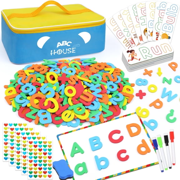 Sinekong Classroom Magnetic Letters Kit, 289 Pcs with Magnet Board & Organizer Bag, Foam ABC Alphabet Fridge Magnets