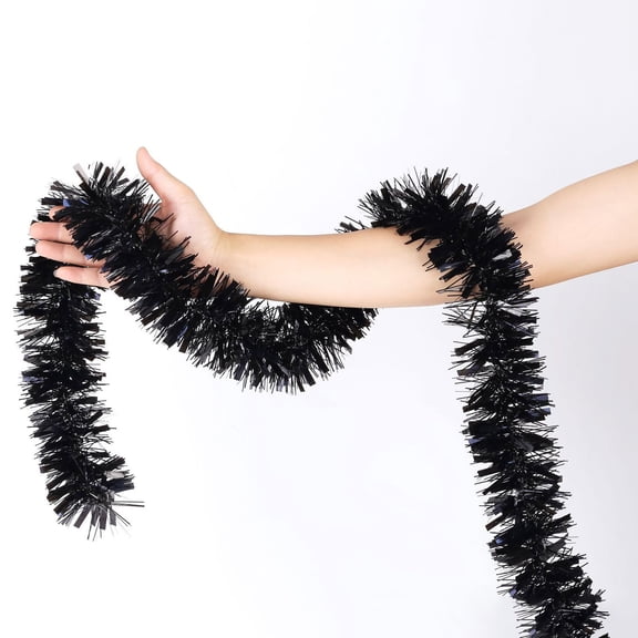 6.56FT Black Christmas Tinsel Garland Set of 3, Metallic Twist Foil Tinsel Garland Shiny Hanging Decorations for Halloween Xmas Tree Decoration Wedding Party Supplies