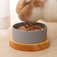 thumbnail image 3 of Cuenco de cerámica de madera maciza para gatos Laklulu, utensilios de comida universales antivuelco para gatos y perros con rejilla de madera, 3 of 5