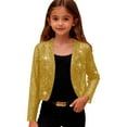 thumbnail image 3 of Feancey Sequin Jacket for Girls Long Sleeve Open Front Cardigan Shrug Girl Bolero Party Sparkly Cropped Jackets Coat Yellow 5 Years, 3 of 10
