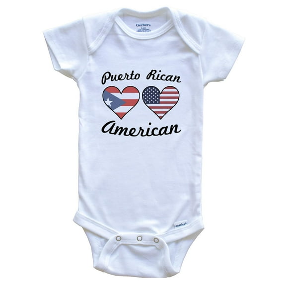 Puerto Rican American Flag Hearts Baby Bodysuit, 0-3 Months White