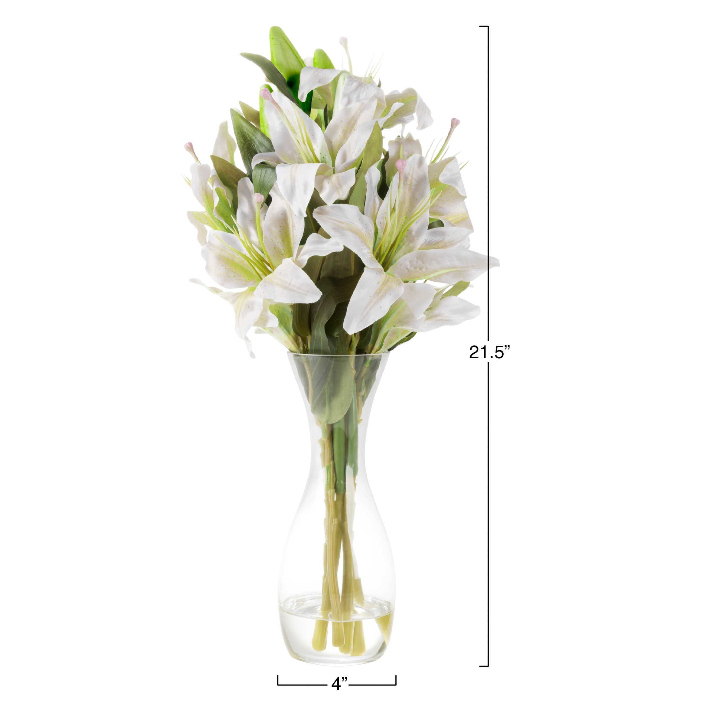 Tall Lily Artificial Floral Arrangement With Vase And Faux Water
