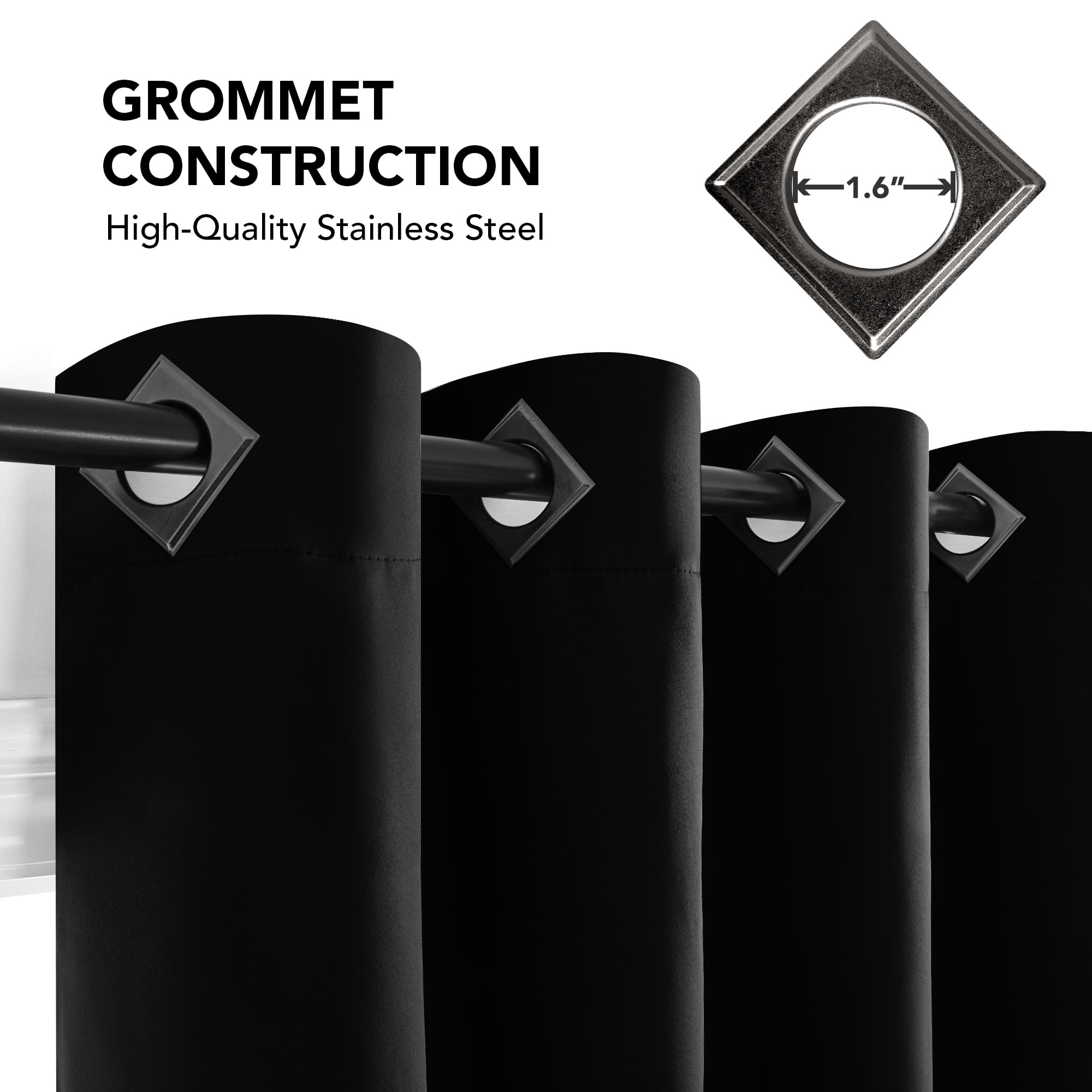 Deconovo Solid Grommet Room Darkening Blackout Curtains for Bedroom, Thermal Insulated, 52" x 63", Black, 2 Panels