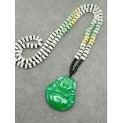 Jade Buddha Charm Pendant Necklace W/ Beads Cord Chain Handmade Carved Gemstone