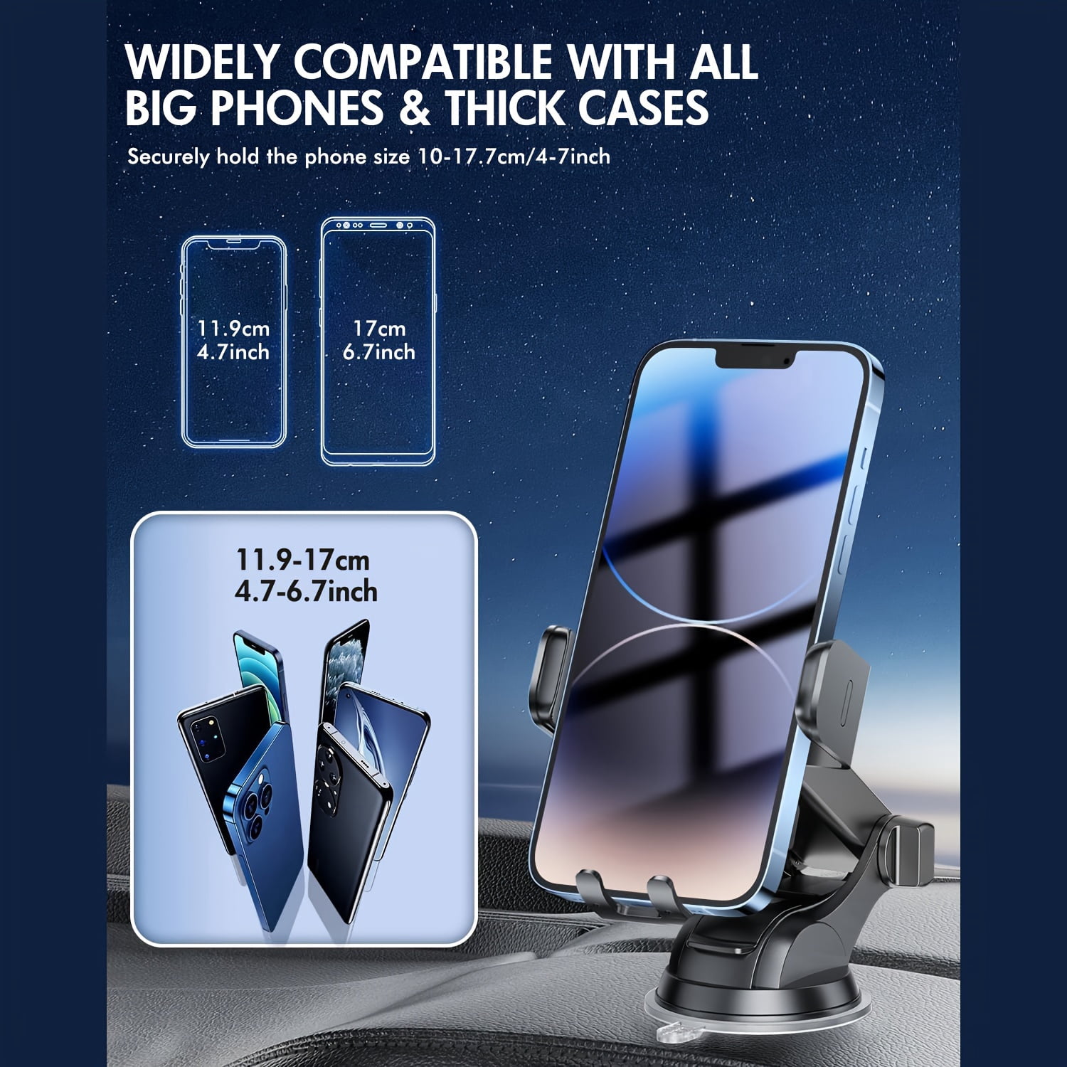 15W Wireless Car Charger | Auto-Clamping Car Mount, Fast Charging, Compatible with for iphone 17 16 15, 14, 13, 12, 11 Pro Max, Xs, for samsung,,,, S10+, USB Type-C