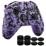 MXRC Silicone Rubber Cover Skin Case Anti-Slip Water Transfer Customize Digital Camouflage for Xbox One/S/X Controller x 1 Purple+ FPS PRO Extra Height Thumb Grips x 8
