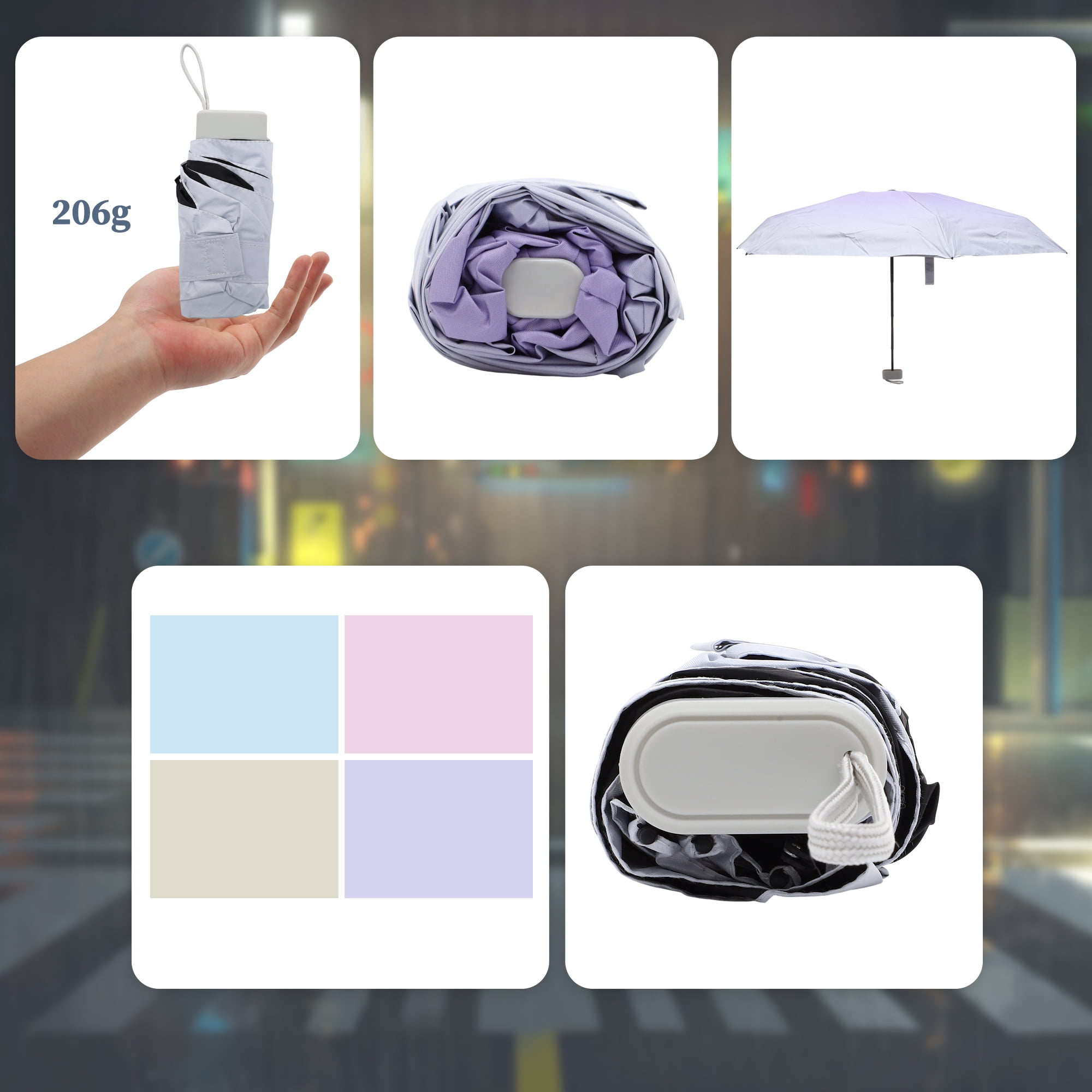 Unique Bargains Lightweight Mini Compact Windproof Folding Umbrella Purple [Flat Handle]