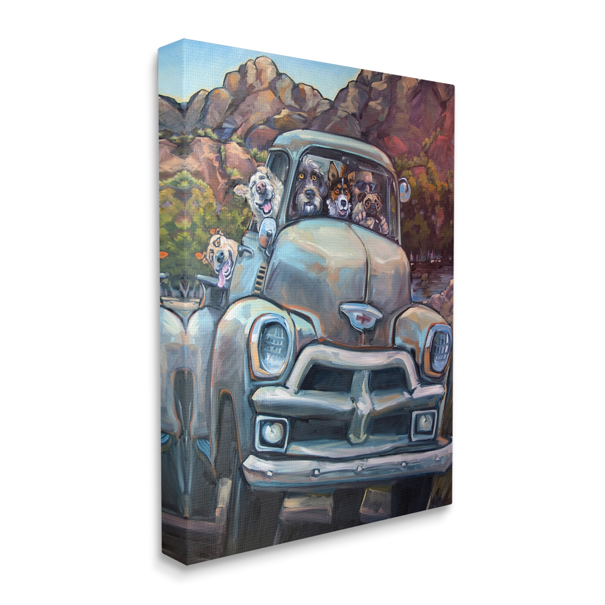 Stupell Industries Dogs in Vintage Pickup Animals & Insects Painting Gallery Wrapped Canvas Print Wall Art, 36 x 48