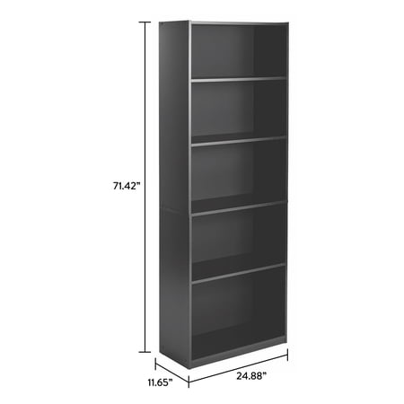 MAINSTAYS 5-SHELF BOOKCASE WITH ADJUSTABLE SHELVES, TRUE BLACK OAK