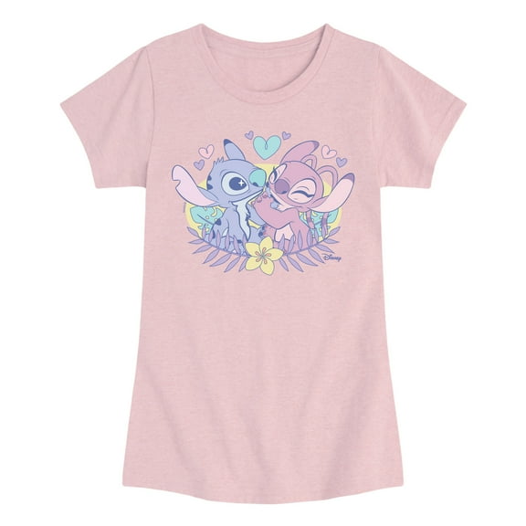 Disney - Stitch And Angel Flower - Youth Girls Short Sleeve T-Shirt