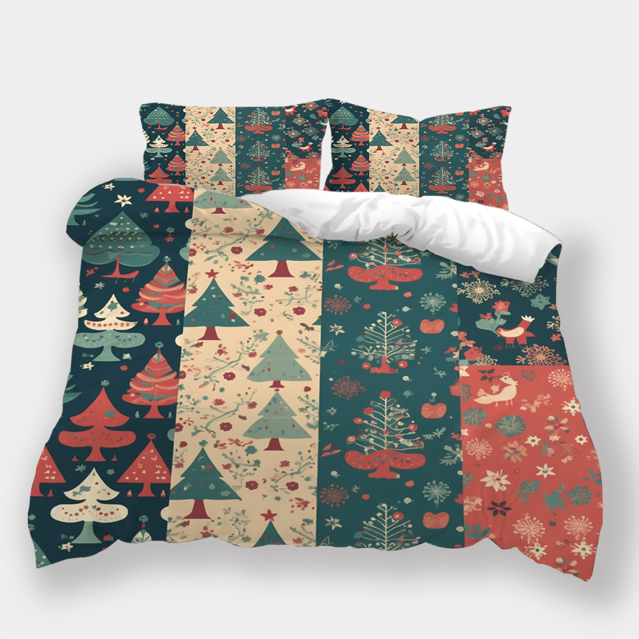 3D Soft Quilt Covers Cartoon Trees Grids Bedspreads Christmas