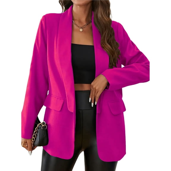 Women Casual Blazer Long Sleeve Open Front Shawl Collar Slim Jacket Fashion Spring Fall Blazer Jacket Rose Red S