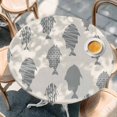 thumbnail image 4 of Abstract Art Fish Grey Round Tablecloth 36-44 Inch Round Fitted Table Cloth with Elastic Edge, Coastal Ocean Summer Linen Texture Waterproof Table Cover Protector for Outdoor Picnic Party Dining, 4 of 9