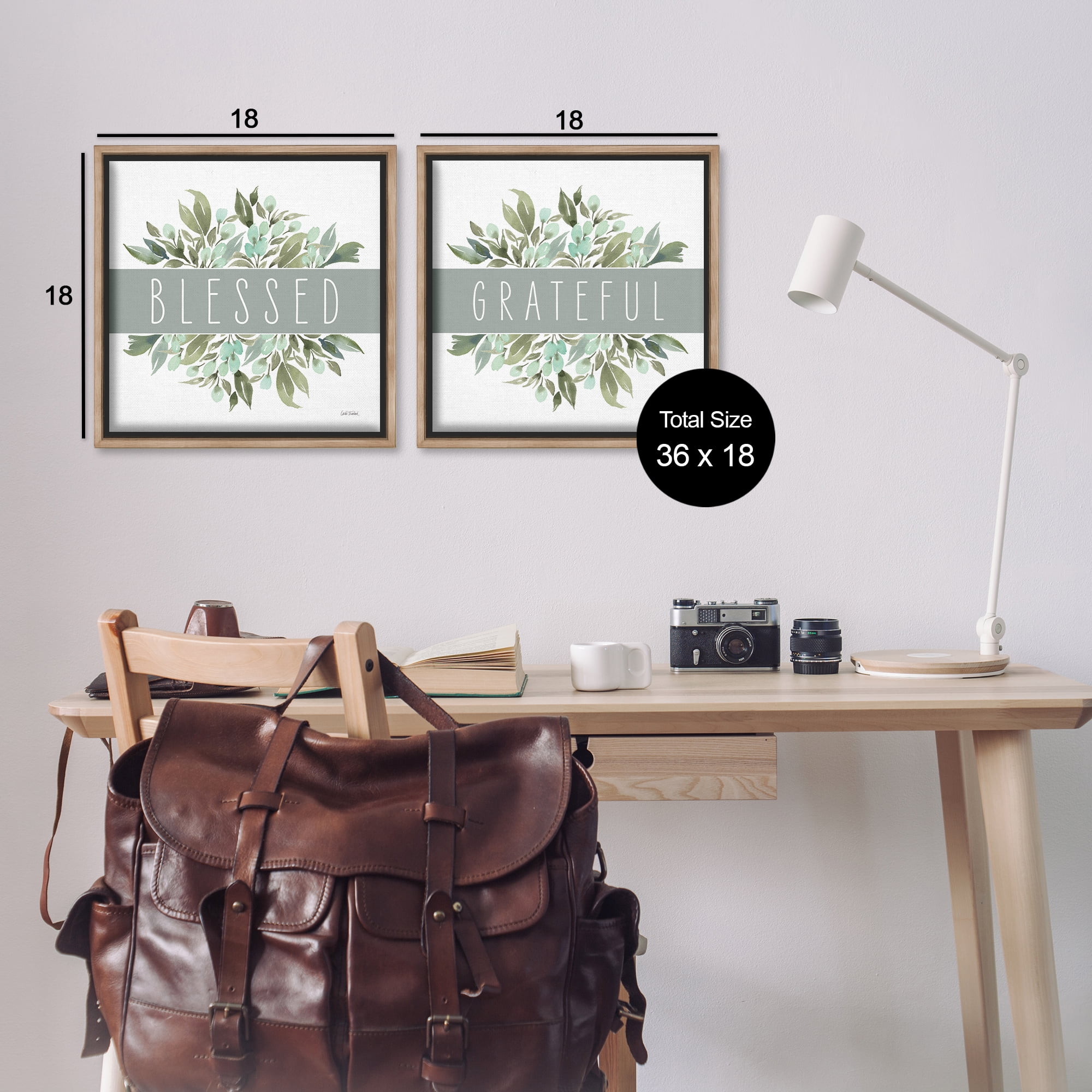 Stupell Industries Blessed Grateful Sentiment Text & Numbers Painting Brown Floater Framed Canvas Art Print Wall Art, 18 x 18, Set of 2