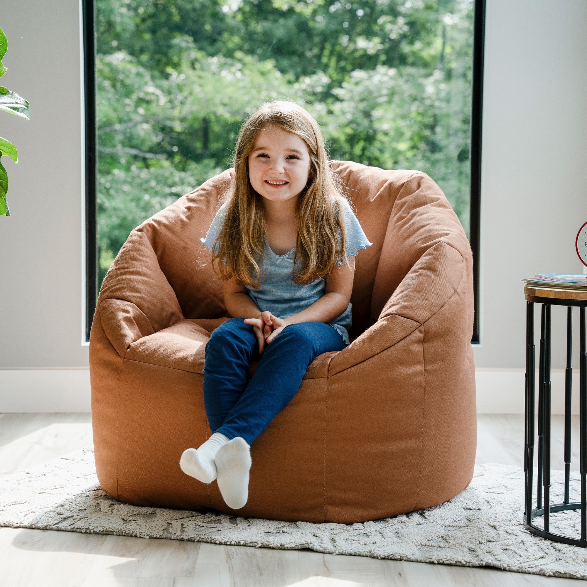 Big Joe Joey Large Bean Bag Chair in Honey Oak Canvas, All Ages, Canvas with On-The-Go Handle