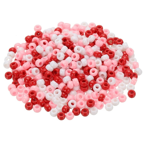 Uxcell 1000 Pcs Perlas de Pony Rojas/Blancas/Rosas 6x9mm Acrílicas a Granel para Collar, Llave, Joyería, Aretes, Trenzado de Cabello