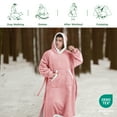 thumbnail image 5 of Cozy Comfort Ovesize Wearable Blanket Hoodie, Long Sherpa Fleece Blanket Sweatshirt, with Warm Big Hood, Pink, 5 of 6