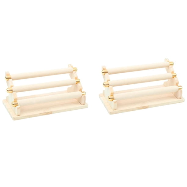 2X Soporte de Anillo de Soporte de Exhibición de Joyas de Madera de 3 Niveles, Soporte de Exhibición de Exhibición de Joyas Con Barra En T Y Organizador Albaricoque