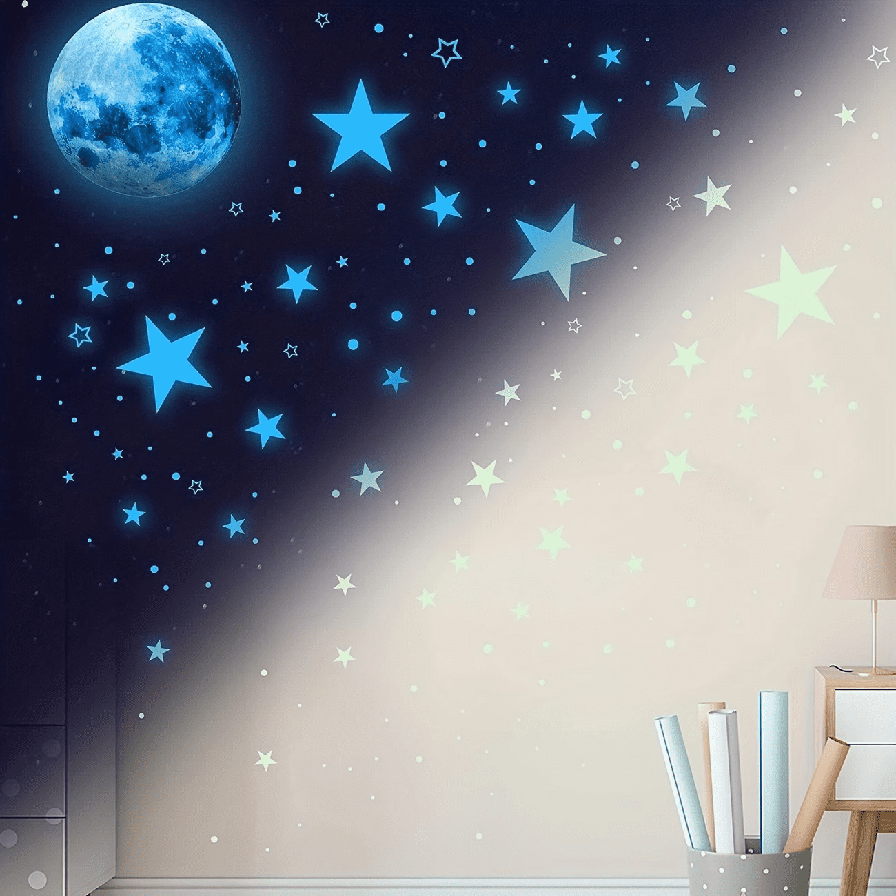Neasyth Glow in The Dark Stars Stickers for Ceiling, 1108 Pcs Moon and Stars Wall Decals (Sky Blue)