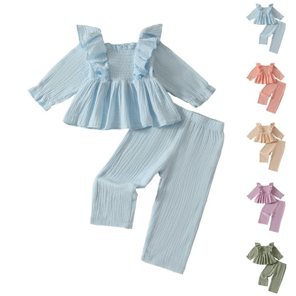 THDHVS Newborn Girl Outfits,Toddler Outfits for Girls,Toddler Girl Clothes Toddler Girl Outfits Ruffle Pleated Shirt and Pants Cute Infant Outfit Set Girl Fall Winter Clothes Green 12-18 Months