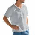 thumbnail image 4 of Rvwovn Men's Button-Down Shirt - Collarless Short Sleeve Summer Beach Casual Vacation Top, 4 of 7