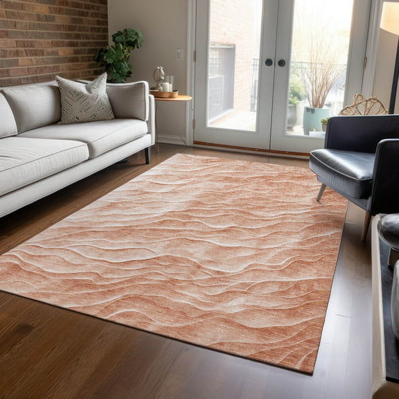 Addison Rugs Chantille Indoor/Outdoor Transitional Waves Coral Washable Rectangle Rug, 5' x 7'6"
