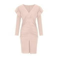 thumbnail image 4 of IROINNID Rollbacks Fall Dress for Women Semi Formal Evenning Party Bodycon Dress V Neck Solid Color Long Sleeve Long Dress Slim Evening Dress,Pink, 4 of 9