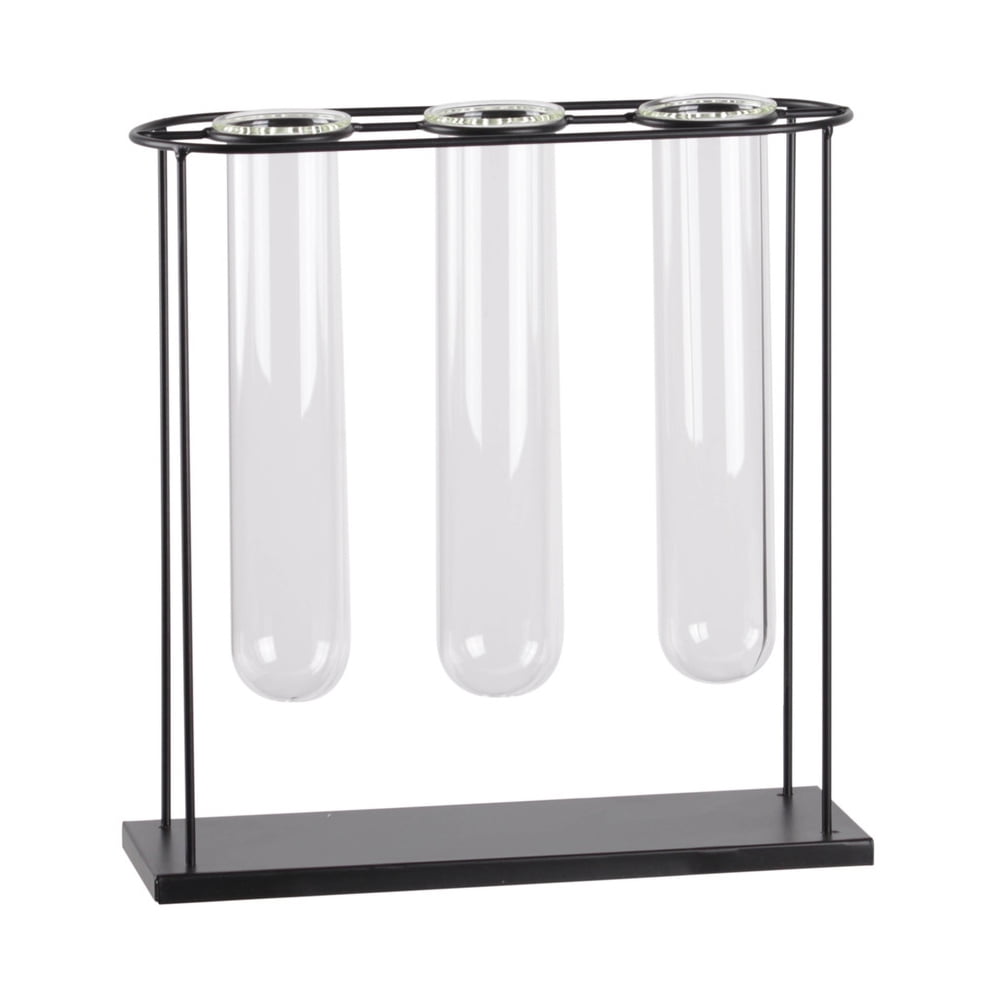 Metal Clustered Hanging Bud Vase Holder with 3 Large Glass Tube Vases