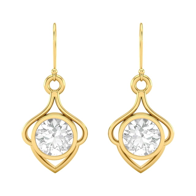 6mm Ronde Moissanite 925 Argent Vermeil Fil Délicate Femmes Boucles d'Oreilles de Fiançailles