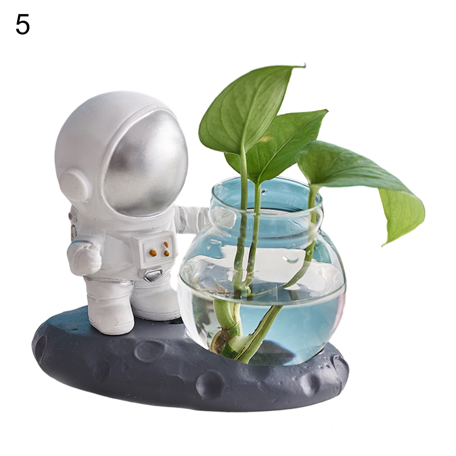 Desktop Glass Planter Vase Round Cute Astronaut Base Holder for Hydroponics