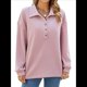 thumbnail image 3 of Sudadera Tipo Túnica de Larga Holgada para Mujer, Cuello Abotonado, Color Liso, para Invierno Rosa XL, 3 of 9