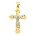 thumbnail image 2 of Wellingsale 14K Two 2 Tone White and Yellow Gold Polished Diamond Cut Gothic Religious Catholic Crucifix Pendant, 2 of 4