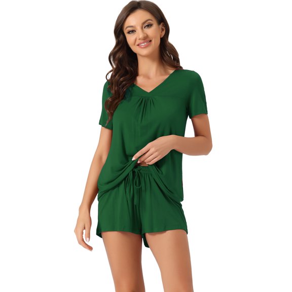 DARING DIVA Women's V-Neck Pajama Shorts Sleeves Tops Lounge Sleepwear XS Green