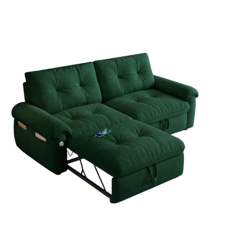 77.2" Convertible Sofa Bed, 2-in-1 Full Size Sleeper Sofa, Plush Upholstered Loveseat with USB Charging Ports & Side Pockets, Steel Frame Pull-Out Couch for Living Room, Bedroom, Apartment