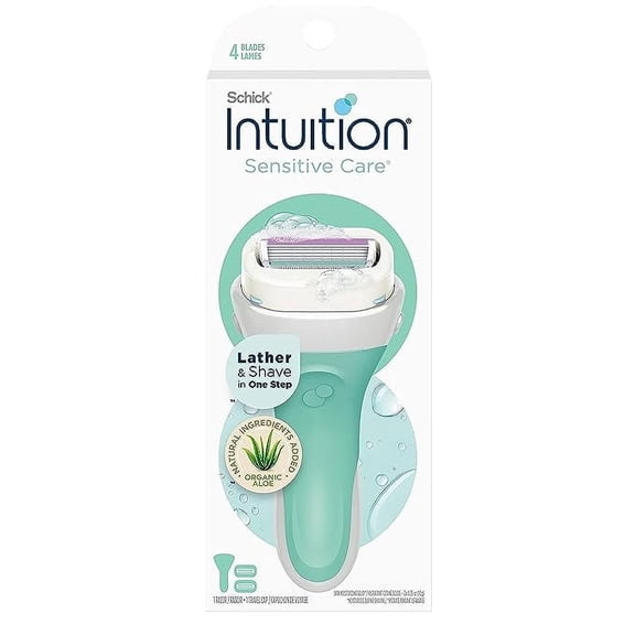 Schick Intuition Razors for Women with Sensitive Skin 1 Razor & 2 Intuition Razor Blades Refill with Organic Aloe