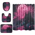 thumbnail image 2 of 4-Piece Bathroom Set with Waterproof Shower Curtain with Non-Slip Bath Mat, U-Shaped Mat & Toilet Lid Cover Pink Moon and Cherry Blossoms, 2 of 8
