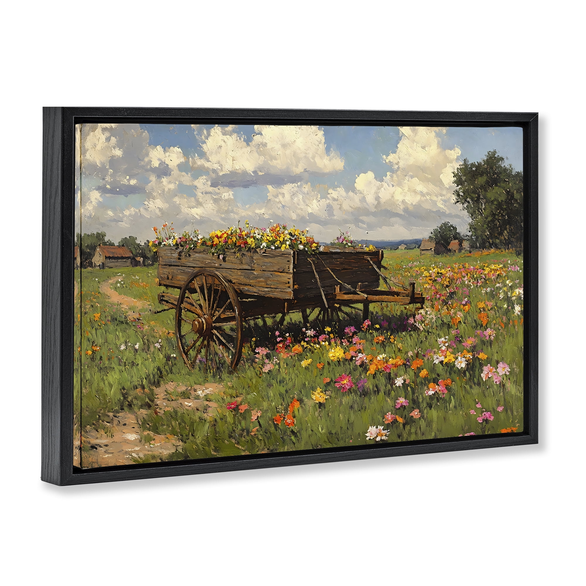 Stupell Industries Wildflower Wagon in Bloom Black Framed Floater Canvas Wall Art, design by Franklyn Gregory
