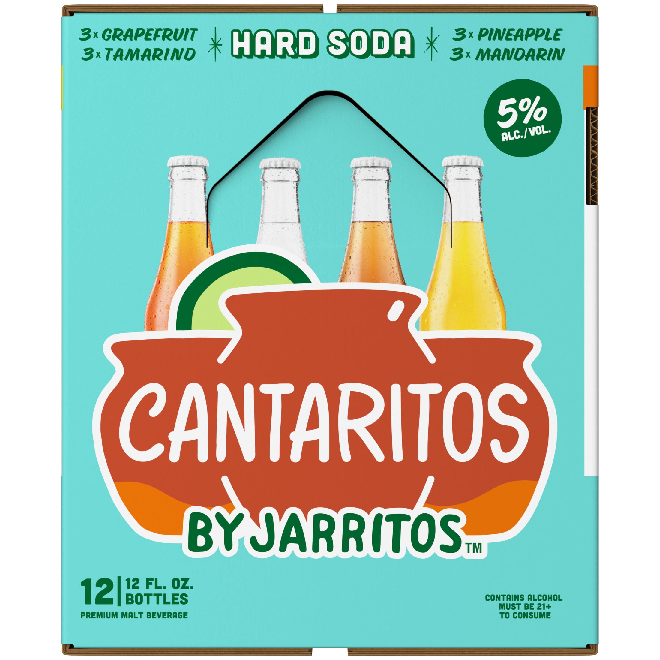 Cantaritos Jarritos Variety Pack Hard Soda 12 Pack, 12 fl oz Glass Bottles, 5% ABV