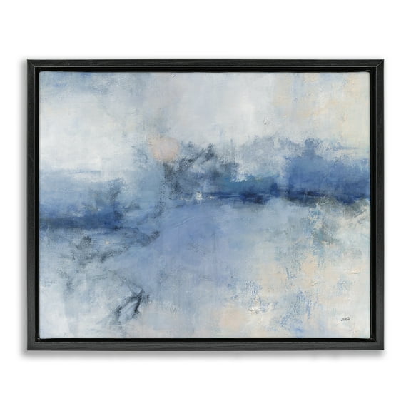 Stupell Industries Blue Seaside Impressions Abstract Painting Black Floater Framed Canvas Art Print Wall Art, 21 x 17