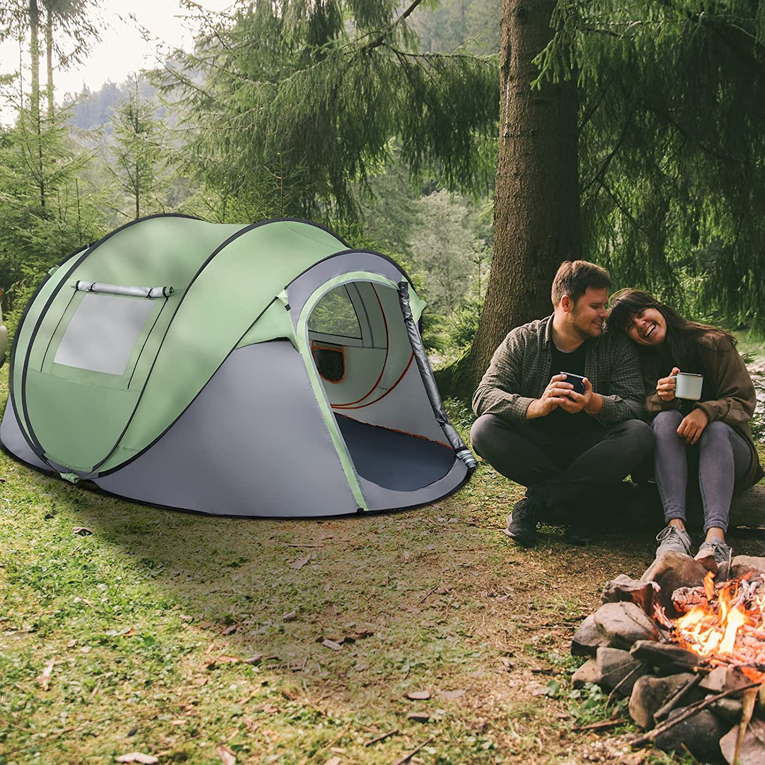 VINGLI Pop Up Camping Tent,Waterproof Automatic Setup -Instant Family Tents for Camping Hiking & Traveling, 110inx79inx48in