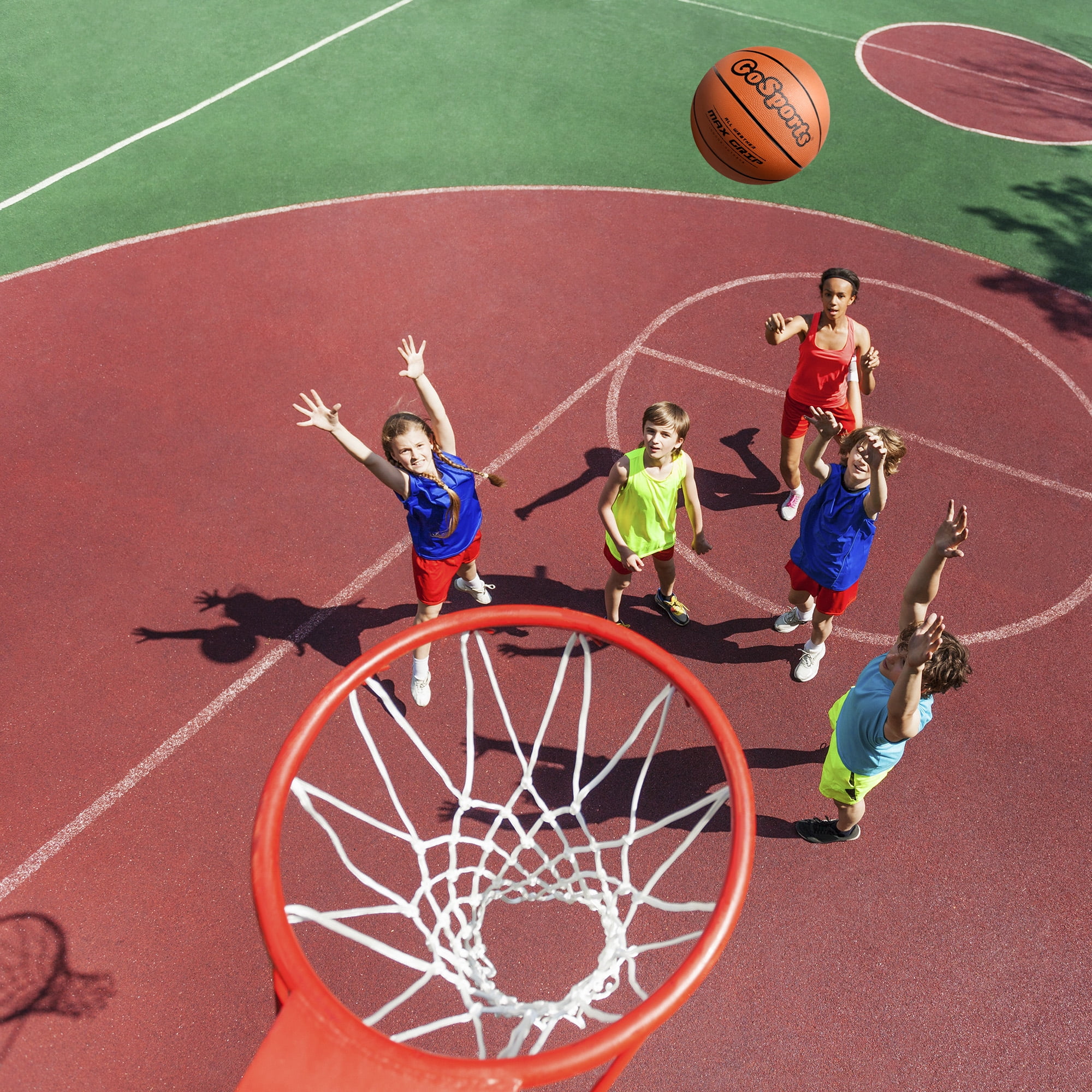 GoSports Indoor / Outdoor Rubber Size 7 Basketball - 29.5" Basketball 6 Pack, Includes Pump and Tote