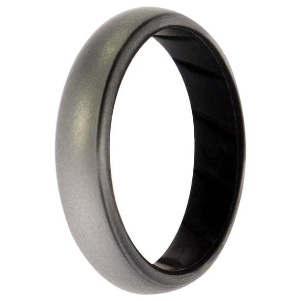 Anillo de boda BR sólido de silicona - Negro-Plata de ROQ para mujer - Anillo de 9 mm