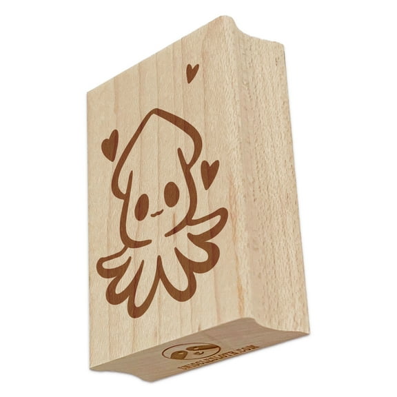 Cute Kawaii Squid with Hearts Sea Life Tentacles Rectangle Rubber Stamp Stamping Scrapbooking Crafting - Small 1.7in