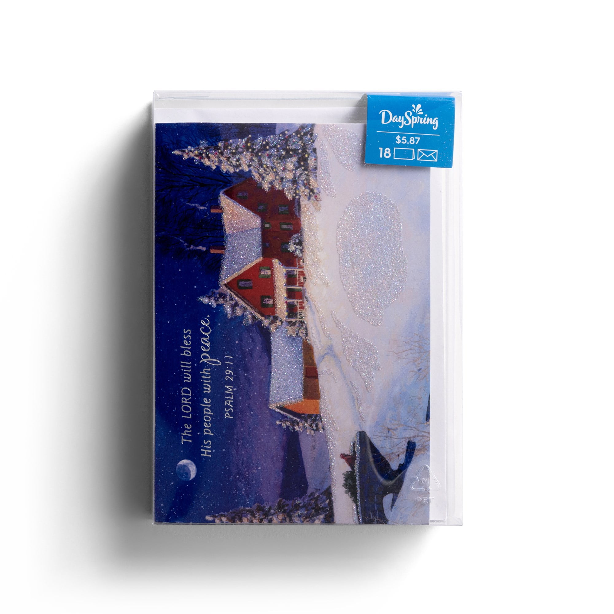 DaySpring 18 Inspirational Christmas Boxed Cards, Snowy House, The Lord will bless His people with peace, KJV