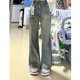 thumbnail image 1 of Vintage azul americano Cargo cremallera bolsillo parche pantalones vaqueros de pierna ancha pantalones largos pantalones lavados Y2k ropa de calle de cintura alta, 1 of 5