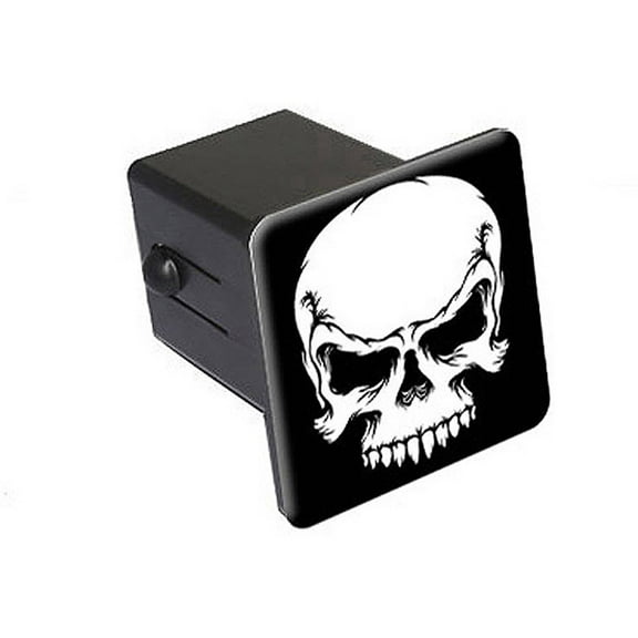 Tribal Skull White On Black 2" Tow Trailer Hitch Cover Plug Insert