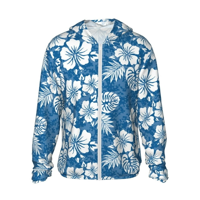 Vsdgher Sweat à Capuche Imprimé Feuilles et Fleurs pour Hommes Femmes, Manches Longues Protection Solaire Pêche pour Course Natation-TG